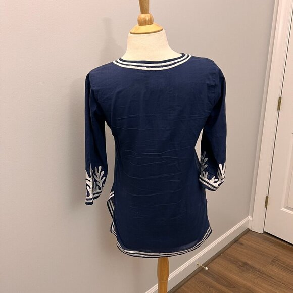Gretchen Scott Cotton Embroidered Tunic - The Reef Navy Sz XS - Picture 7 of 10